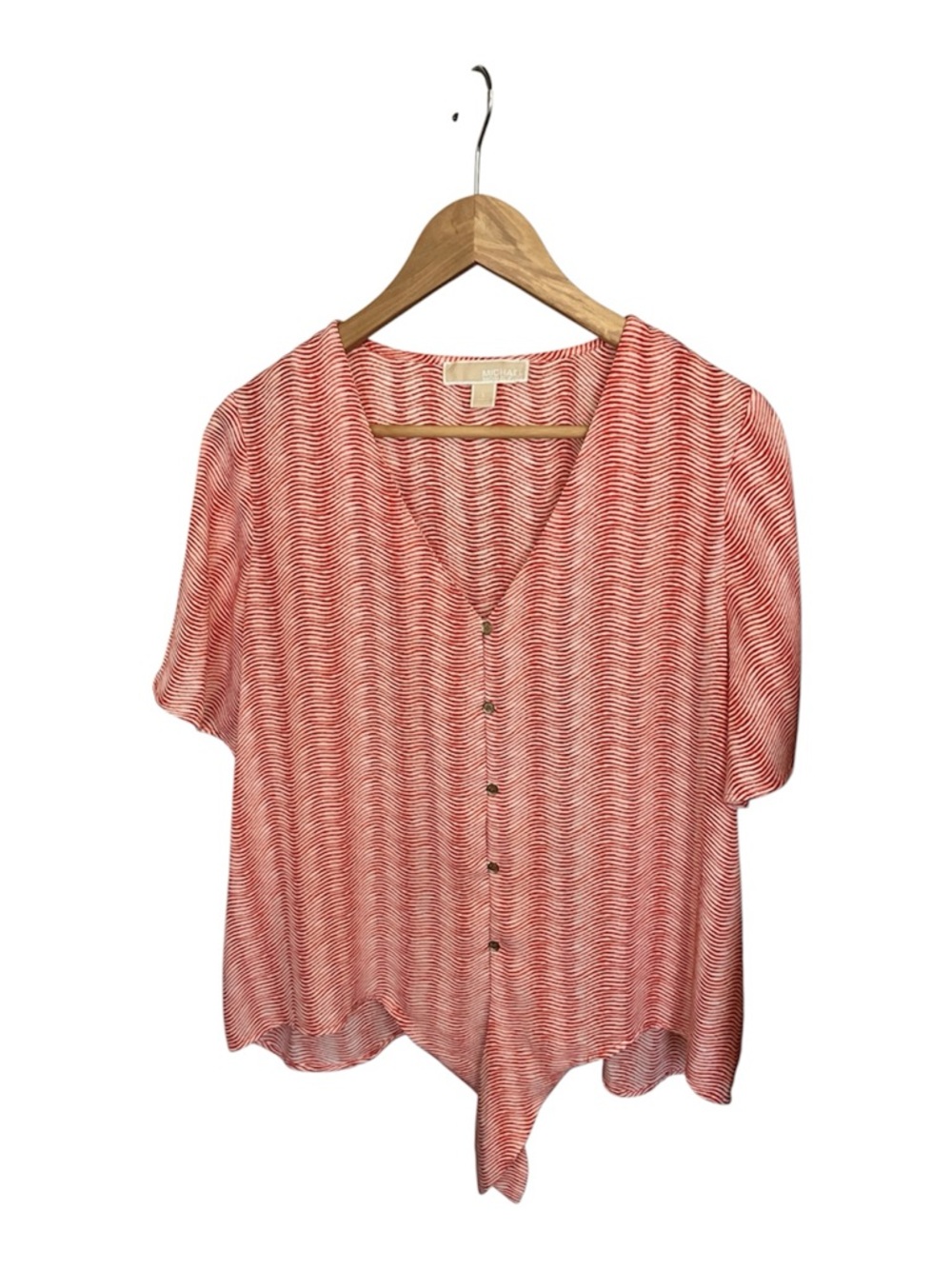Michael KorsLightweight Coral Wave-Print Button Front Blouse